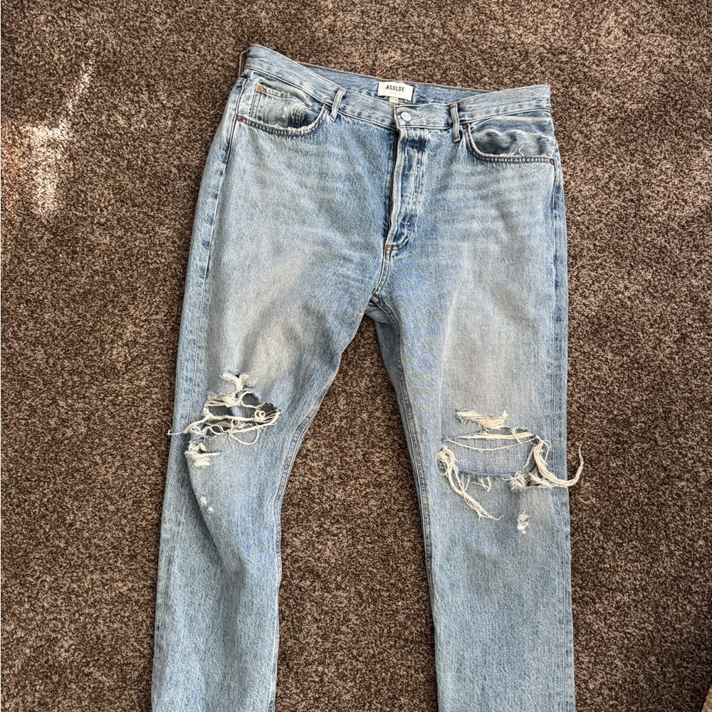 Agolde Light Blue Distressed Boyfriend Jeans